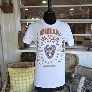 Distressed Ouijia T-shirt White Graphic Tee Goth Girlie Retro Paint Spots